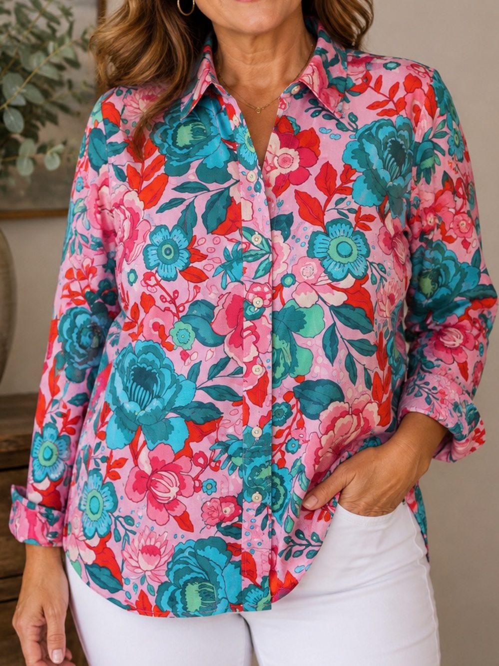 the Talbots Cotton Button Front Shirt Sketched Blooms medium